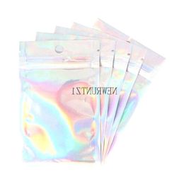 Holographic Color Multiple Size Bags 100 pieces Resealable Mylar Bags Clear Zip Lock Food Storage Packing Bags Bbahv