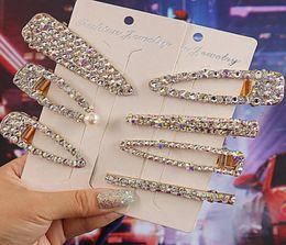 Bing Women Hair Clips With Rhinestones Water Drop Girls bill Clip INS Bangs Hairpin Full diamond Super Flash7830248