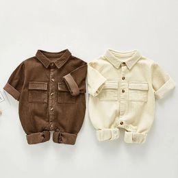 born Boys Girls Corduroy Jumpsuits Clothes Spring Autumn Baby Boys Girls Rompers Long Sleeve Children Rompers 0-3Yrs 240104