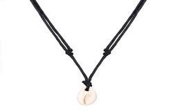 Poputton Fashion Women Natural Sea Shell Necklace Adjustable Black Rope Bohemian Choker Necklace Boho Summer Beach Jewelry1804084