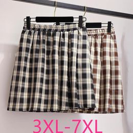 Dresses 2021 Spring Summer Plus Size Women Clothing Mini Skirt For Women Large Casual Loose Elastic Waist Plaid Short Skirts Black 7XL