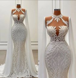 Apliques sexy de vestido de noiva de sereia de renda plus size vestidos de noiva de mariee vestidos de noiva Chiffon Cap mangas 0516