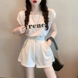 Skirts Women's Suit 2023 Summer New Korean Backless Tshirt Loose Fashion Crop Top and Shorts Outfits for Women Matching Two Piece Sets