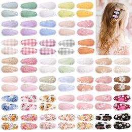 Plaid Floral Print Snaps Hair Clips for Kid Girls Snap Hair Clamp Pins Embroidery Hairpins Baby BB Berrettes Bulk 240103