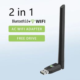 600mbps USB Bluetooth 5.0 AC Wifi Adapter 2 in 1 Wi-Fi 2.4G 5GHz Antenna Dual Band 802.11ac Mini Wireless Computer Network Card Receiver