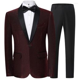 Men's Suits Acket Pants 2 Pieces Set / 2024 Fashion Casual Boutique Business Dress Wedding Groom Suit Coat Blazers Trousers