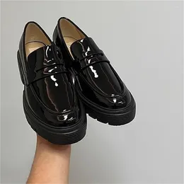 Dress Shoes Sewing Lines For Ladies Round Toes Chassure Femme Patent Leather Women's Churry High Heels Female Loafers Solid Zapatos