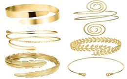 6 PiecesSet Arm Bracelet for Women Girls Gold Colour Mental Open Upper Arm Bangle Bracelet Simple Adjustable Armlet Armband Set Y17757443