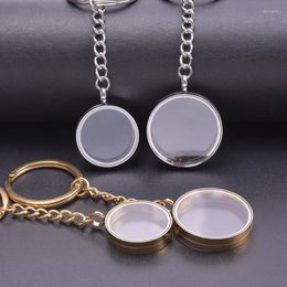 Keychains 1Pc 25/30mm Glass Memory Coin Holder Pendant Keychain Women Stainless Steel Round Reliquary Ashes Relicario Keyring Jewellery Bulk