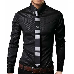 Men's Dress Shirts Men Fashion Camisa Masculina Long Sleeve Tops Black Slim Fit Plaid Formal Casual Brand Male Shirt 5XL