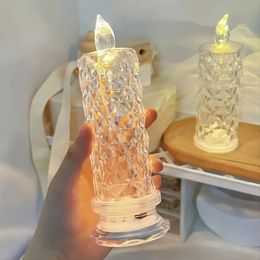 1pc, LED Electronic Candle Light, Rose Pattern Refraction Halo Projection, LED Candle For Wedding, Valentine's Day, Halloween, Christmas, Festival Decoration, Cheap Stuff.