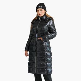 Parkas SANTELON Winter Long Parkas Coats For Women Casual Black Thick Warm Puffer Jacket With Adjustable Waist Fashion Hooded Outerwear