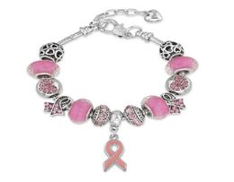 Link Chain PBR116 PinkWhiteRedBlueGreenOrange Ribbon Cancer Awareness Crystal Resin Beads DIY Bracelet Jewellery For Women2127545