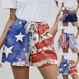 Women's Shorts Women American Flag Patterns Casual Drawstring Mini Short Pants Mujer Spring Summer Loose Comfy Cortos Independence