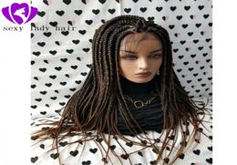 1B30 ombre brown box braids wig Fully Hand Braided Handmade Braid Wig Lace Front Wigs for africa women3593711