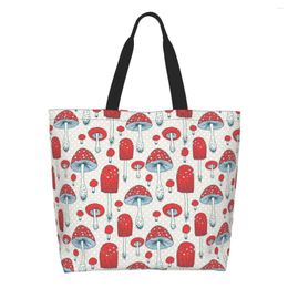 Shopping Bags Funny Print Magic Flowers Snd Mushrooms Tote Bag Recycling Canvas Shopper Shoulder Handbag