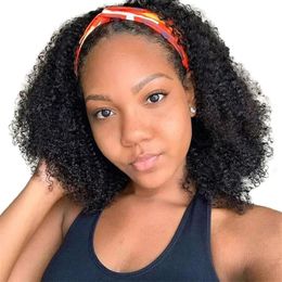 Wigs 1424 Inch Kinky Curly Headband Wigs Brazilian Scarf Human For Black Women No Glue Sew In1