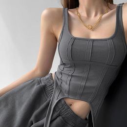 Women's Tanks Y2k Clothes Women Fishbone Thread Style Vest Irregular Hook Bottomed Shirt For Square Neck Sexy Sleeveless Sort Tops