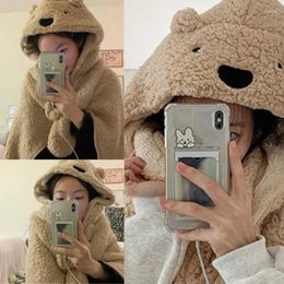 Scarves Winter Shawl Warm Plush Cartoon Bear Hooded Scarf For Woman Traveling