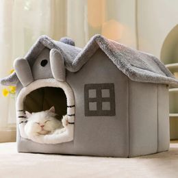 Foldable Cat House Winter Warm Chihuahua Cave Bed Cat Basket for Small Dogs Warm Soft Cat Bed Mat Kennel Puppy House Deep Sleep 240103