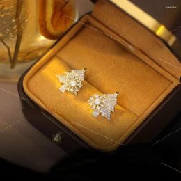 Stud Earrings Korean Crystal Snowflake Tree For Women Zircon Christmas Delicate Ear Piercing Jewellery