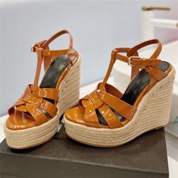 New Tribute Woven Espadrille Sandals wedge heels Patform pumps womens luxury designers Patent outsole Evening Casual Leather Party shoes factory footwear