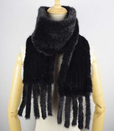 Hand Knitted Mink Hair Scarf Genuine Mink Hair Neck Warmer for Women Fashion Real Fur Scarf with Fringes5231487