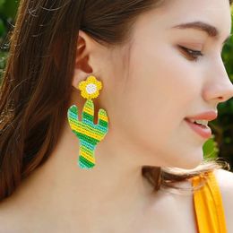 Stud Earrings Creative Plant Daisy Cactus For Women Girl Boho Colorful Beads Long Pendant Party Jewelry Fashion