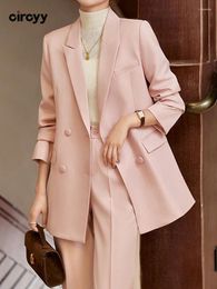 Women's Two Piece Pants Circyy Womens Suits Office Sets Pink Long Sleeve Double Breasted Ladies Blazer High Waisted Comfortable Trouser