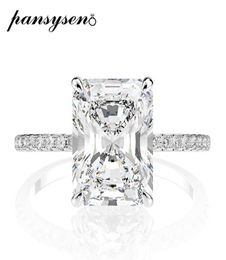 PANSYSEN Real 925 Sterling Silver Emerald Cut Created Moissanite Diamond Wedding Rings for Women Luxury Proposal Engagement Ring C5789747