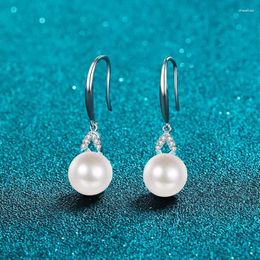 Stud Earrings LORIELE Nature Pearl Dangle 10mm Freshwater Drop VVS Moissanite Diamond 925 Silver Fine Jewelry