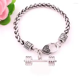 Charm Bracelets Unisex Jewellery Bracelet Sporty Fitness Barbell Shape Design Pendant Wheat Link Chain Personality Zinc Alloy Provide Drop