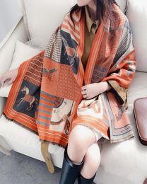 KOI LEAPING European and American style ladies fashion popular Carriage pattern printing cashmere shawl warm scarf gift8026491