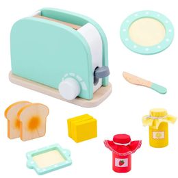 Toys Kitchen Pretend Play House Toy Wooden Simulation Toaster Coffee hine Food Mixer Kids Early Education Gift 240104