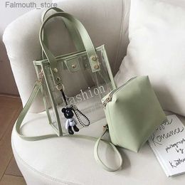 Evening Bags 2 In 1 Transparent Mini Bucket Bag for Women Waterproof PVC Clear Shoulder Sling Bags with Pouch Casual Handbag Q240104