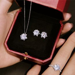 luxury bridal designer Jewellery set wed for woman necklace earring ring 925 sterling silver round snake zirconia wedding necklaces rings earrings gift box 3pcs/set