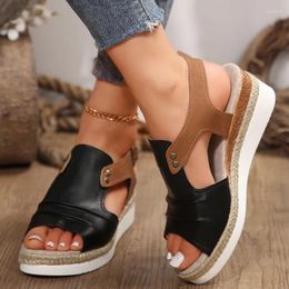 Sandals Women's Shoes 2024 High Quality One-word Buckle Summer Mixed Colours Platform Open Toe Roman Casual Women