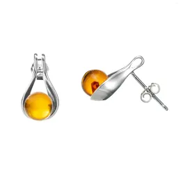 Stud Earrings Baltic Amber Sterling Silver Boots Ball