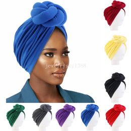 African Women Knot Turban Indian Beanies Bonnet Muslim Hijab Pleated Headscarf Hat Hair Loss Head Cover Chemo Cap Turbante Mujer