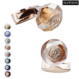 HAWSON Classic Round Stone CuffLinks Navy Groom Cuff Buttons Luxury Mens Jewellery Accessories Wedding Gift with box packing 240104