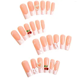 False Nails Pink With White Edge Long Tube Manicure Easy To Apply Simple Peel Off For Fingernail DIY Decoration