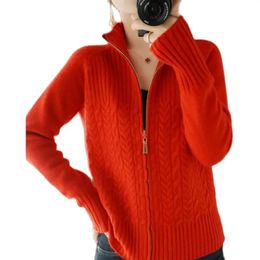 Sweater Women Cardigan Female Zipup Turtleneck Jacket Loose Twist Floral Casual Jumper S6XL 240104