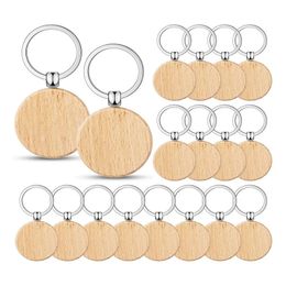 100 Pieces Round Wood Keychain Blanks Diy Wooden Unfinished Key Ring Tag B 240104