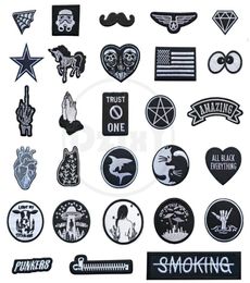 46 Styles 1 PCS Black and White accessory Patches for Clothes Iron on Finger Appliques DIY Skull Stripes Embroidery Sticker Roun5123872