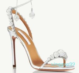Luxury Designer Love Link Sandal Shoes AquazzurS Open Toe Slingback Women Crystal Stain Party Wedding Dress Glitter Lady High Heels Original Box