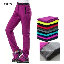 FALIZA Winter Womens Outdoor Pants Thick Fleece Softshell Sports Trousers Hiking Trekking Ski Waterproof Assault PM21 240104