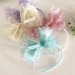 Hair Accessories 12pcs TuTu Bow Hairbands FLoral Print Tulle Bowknot Hard Headbands Party Headwear Fashion Boutique For Girls