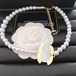Crystal Letter Pendants Designer Necklaces Sier Plated Gold Titanium Steel Heart Pendant Pearl Chains Women Girl Valentines Engagement Brand