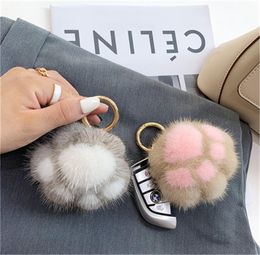 Real Genuine Mink Fur Paw Pompom Ball Bag Charm Keychain Pendant Gift1105113