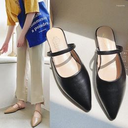Sandals Large Size Pointed Head Shallow Mouth Side Empty Leisure Flat Shoes Women Color Single Lazy